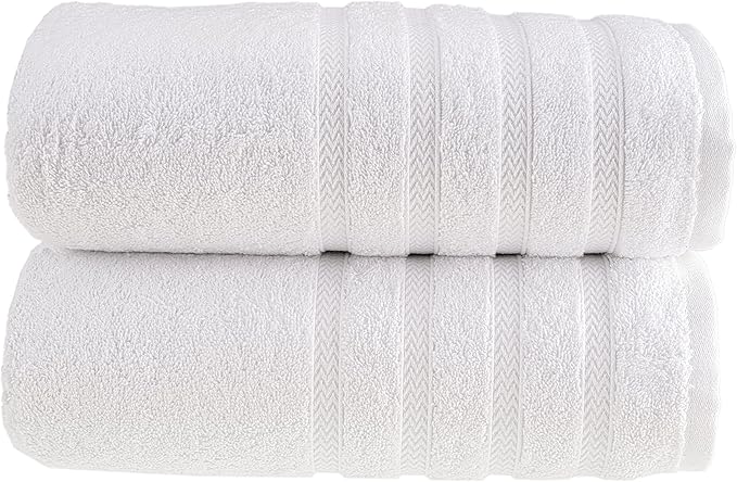 HALLEY Turkish 2 Pack Premium Bath Towels (2 Pieces) 650 GSM Highly Absorbent Super Soft 100% Cotton - 2 Bath Towels (White)