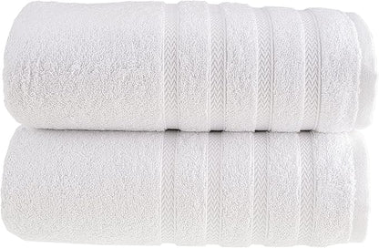 HALLEY Turkish 2 Pack Premium Bath Towels (2 Pieces) 650 GSM Highly Absorbent Super Soft 100% Cotton - 2 Bath Towels (White)