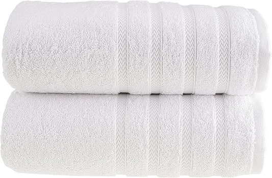 HALLEY Turkish 2 Pack Premium Bath Towels (2 Pieces) 650 GSM Highly Absorbent Super Soft 100% Cotton - 2 Bath Towels (White)