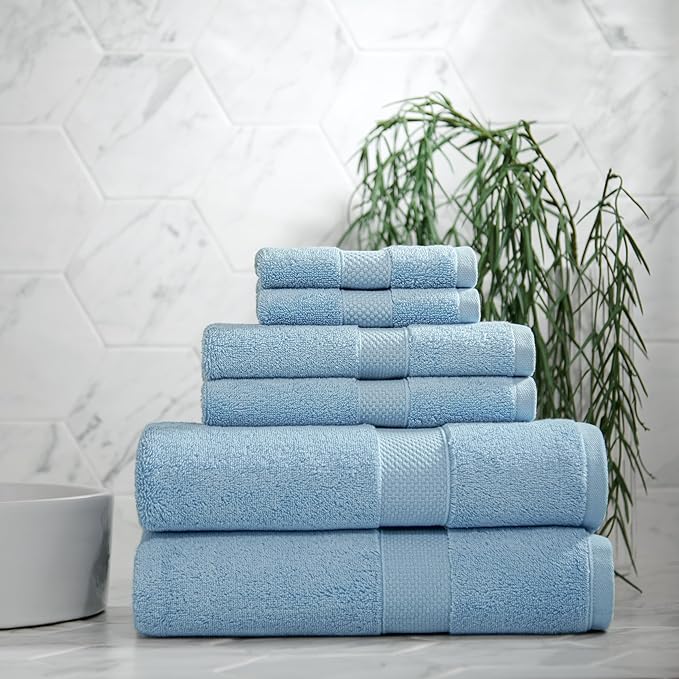 Aston & Arden Egyptian Hand Towels - Pack of 6 - Oversized Ultra Soft Thick & Absorbent, 100% Ringspun Egyptian Cotton Bathroom Towel for Spa, Hotel, 600 GSM, 16 x 30 in, Blue