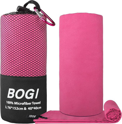 BOGI Microfiber Travel Sports Towel-Quick Dry Towel, Soft Lightweight Microfiber Camping Towel Absorbent Compact Travel Towel for Camping Gym Yoga Swimming Backpacking (L:60''x30''+16''x16''-Hpink)