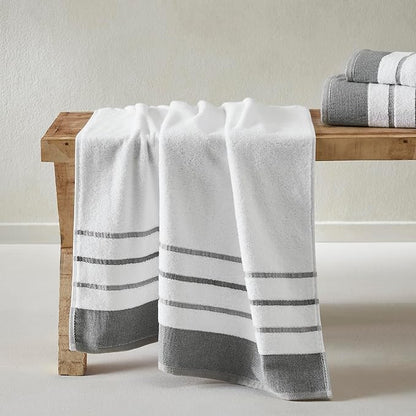 Decorative Bath Towel Set - Luxury Cotton 6 Piece Towel Set - 2 Bath Towels, 2 Hand Towels, 2 Washcloths - Luxurious, Ultra-Soft, Durable Towels for Bathroom Decor (Dark Grey / Light Grey)