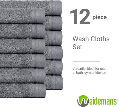 100% Cotton Washcloths Set 13” x 13” | Dark Grey Towels | Set of 24 Ultra Soft and Highly Absorbent Washcloths Sets for Bathroom, Gym, Spa | Machine Washable Face Towel