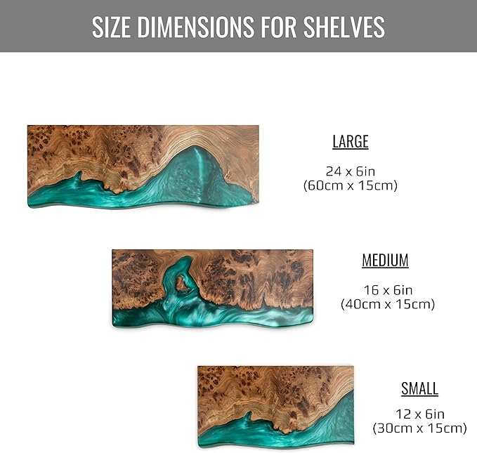 RWA Live Edge Floating Shelf – Unique Wood Floating Shelf for Wall Decor, Living Room, Bedroom, or Bathroom – Stylish Decorative Wall Shelves for Home & Office (Amber, 12x6)