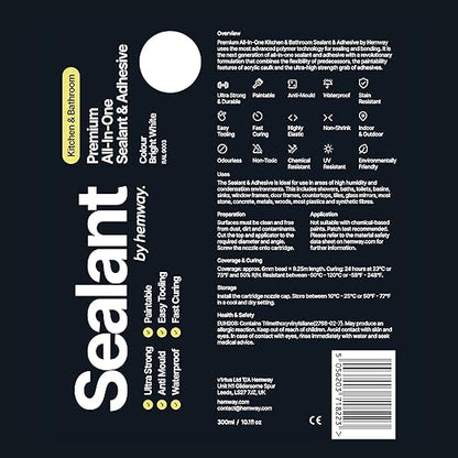 Bright White Kitchen & Bathroom Sealant & Adhesive Hybrid Polymer | Superior to Silicone Caulk Sealant | Waterproof, Odorless, Paintable | Ideal for Around Bathtub, Shower, Kitchen - 300ml 3 Pack