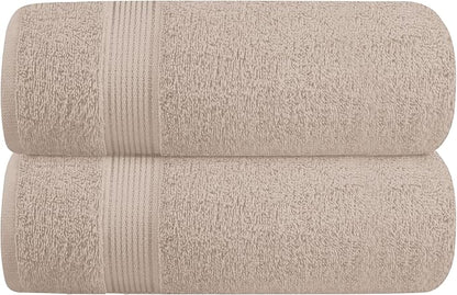 Belizzi Home Cotton 2 Pack Oversized Bath Towel Set 28x55 inches, Large Bath Towels, Ultra Absorbant Compact Quickdry & Lightweight Towel, Ideal for Gym Travel Camp Pool - Tan