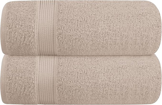 Belizzi Home Cotton 2 Pack Oversized Bath Towel Set 28x55 inches, Large Bath Towels, Ultra Absorbant Compact Quickdry & Lightweight Towel, Ideal for Gym Travel Camp Pool - Tan
