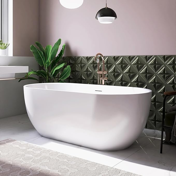 67" Free Standing Tub, Pure Acrylic Freestanding Bathtub, Stylish Stand Alone Tub, Contemporary Deep Soaking Bath Tub, cUPC Certified SY6870 (Glossy White)