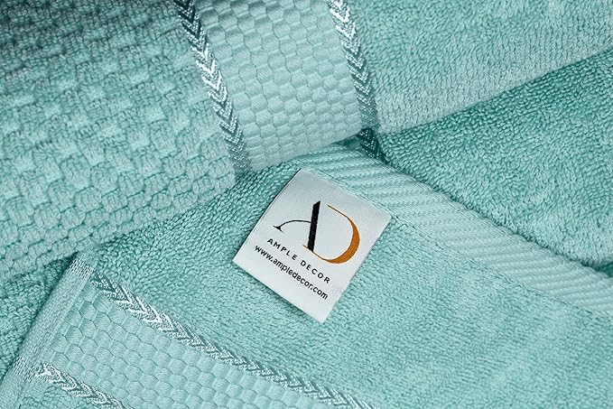 Ample Decor Bath Towels for Bathroom Set of 16 100% Cotton Popcorn Textured, Machine Washable - Mint Green - 30 X 54 Inch