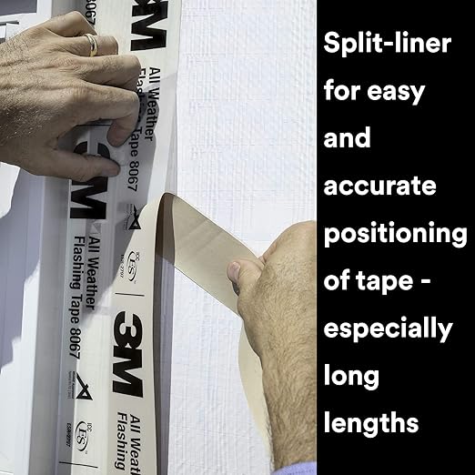 3M All Weather Flashing Tape 8067, 6 in x 75 ft, 1 Roll, Adhesive Backed Split Liner, Prevents Moisture Intrusion, Waterproof Flashing Seals Doors, Windows, Openings in Wood Frame Construction