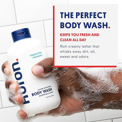 Huron Men’s Moisturizing Body Wash – Crisp & Invigorating Scent of Citrus, Eucalyptus, Mint, & Aromatic Greens - Coconut Oil, Vitamin E & Witch Hazel – Vegan, Cruelty-Free - 12.2 fl oz (2 Pack)