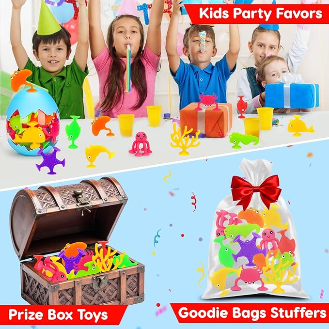 Toddler Suction Cup Bath Toys, Ocean Animal Bath Toys for Kids Ages 1-3 3-5 4-8 Mold Free Bathtub Window Building Toys Christmas Stocking Stuffers for 2 3 4 5 Year Old Boys Girls Birthday Gifts