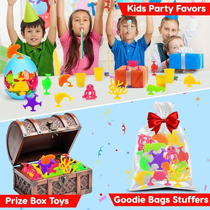 Toddler Suction Cup Bath Toys, Ocean Animal Bath Toys for Kids Ages 1-3 3-5 4-8 Mold Free Bathtub Window Building Toys Christmas Stocking Stuffers for 2 3 4 5 Year Old Boys Girls Birthday Gifts