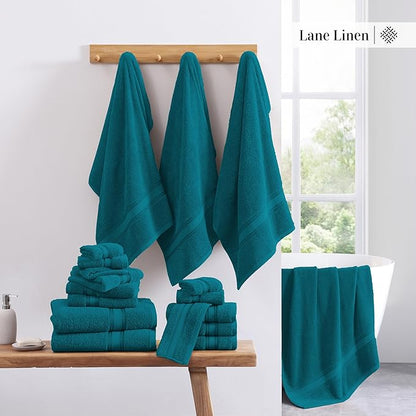 LANE LINEN Luxury Bath Towels Set - 12 Piece, 100% Cotton, Zero Twist, Super Soft & Absorbent, 4 Bath Towels, 4 Hand Towels, 4 Washcloths - Sea Port