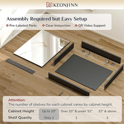 Keonjinn Small Black Medicine Cabinet 14.5 x 18.5 Inch, Assembly Needed, One Shelf Only, Bathroom Mirrored Medicine Cabinet, Lightweight, Freely Adjustable Shelves, Recessed or Wall Mount