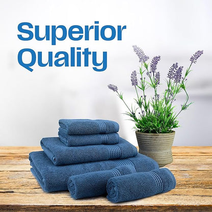 EastNBlue Lara Premium Bath Towel Set 6 Piece - Soft & Highly Absorbent Bathroom Towel Set, 100% Luxury Turkish Cotton, Flannel Bath Towels, 1 Bath Towel, 1 Hand Towel, 4 Washcloths - Navy Blue