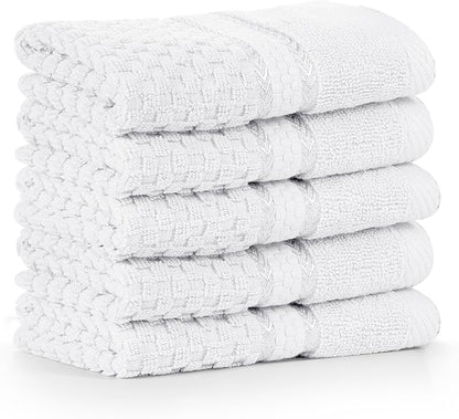 Ample Decor Christmas White Wash Cloth Set of 5 100% Cotton - Popcorn Textured - Mulaayam Collection - 12 X 12 Inch
