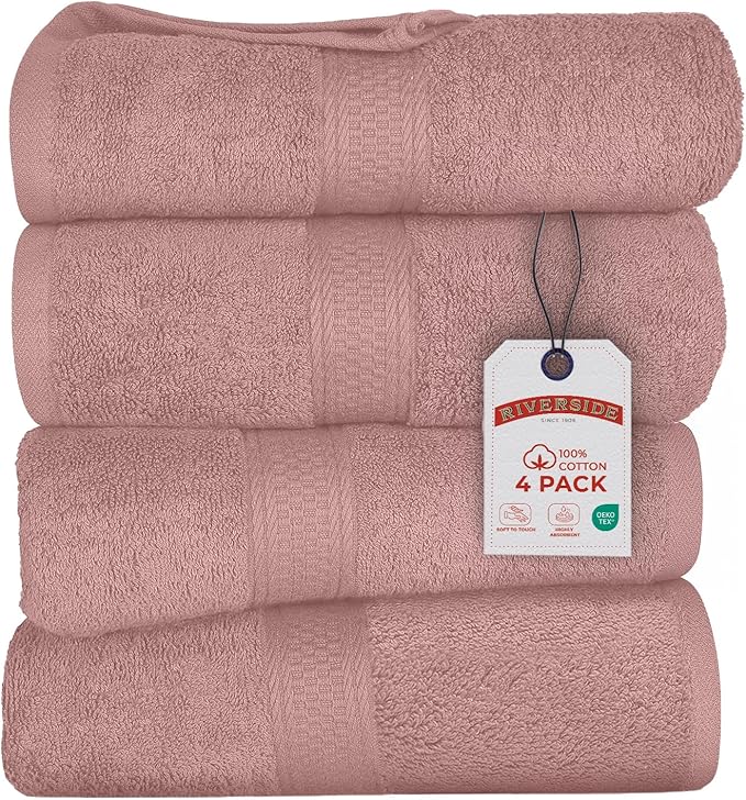 RIVERSIDE 100% Ring Spun Cotton Large Bath Towels Set of 4, 27 x 54 – Quick Dry, Soft & Highly Absorbent Towels for Shower & Bathroom – Luxury 600 GSM Towels for Home, Spa, Gym, Hotel, Dusty Rose