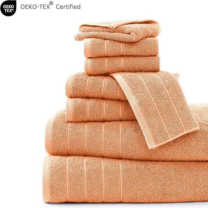 Casa Platino 100% Cotton Bathroom Towel Set - 8 Pc - Ringspun, Quickdry, Super Soft & Highly Absorbent - 2 Large Bath Towels, 4 Washcloths, 2 Hand Towel - Pre Shrunk & Fade Resistant - Peach Fuzz