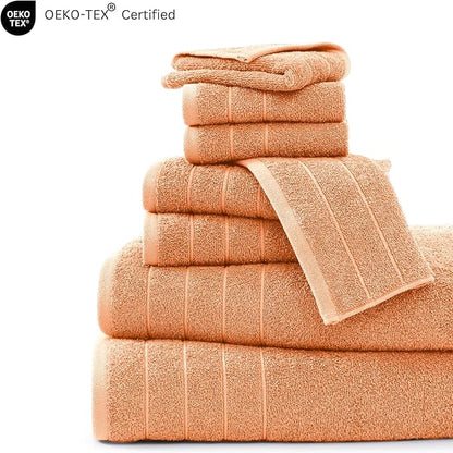 Casa Platino 100% Cotton Bathroom Towel Set - 8 Pc - Ringspun, Quickdry, Super Soft & Highly Absorbent - 2 Large Bath Towels, 4 Washcloths, 2 Hand Towel - Pre Shrunk & Fade Resistant - Peach Fuzz