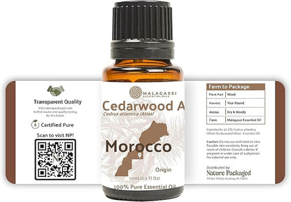 Pure Cedarwood (Atlas) Essential Oil (15ml) - Direct from Malagassi Essential Oils Farm in Morocco - Essential Oils for Diffusers and Aromatherapy | Pure Therapeutic Grade