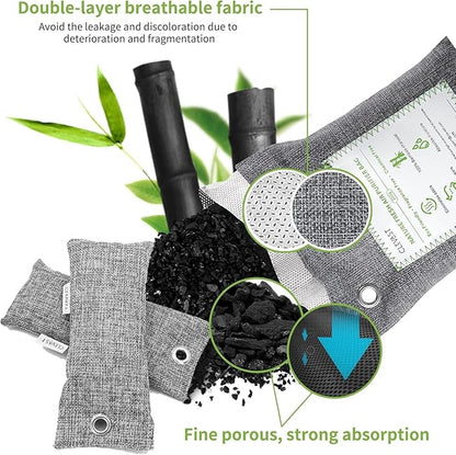 CLEVAST 14 Pack Activated Bamboo Charcoal Air Purifying Bags(2x200g, 12x50g), Natural Fresh Odor Absorber, Deodorizer and Moisture Eliminator, Air Purifier Bags for Home
