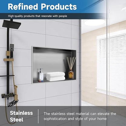 18" X 12" Shower Niche Insert Tile Ready, Niche for Shower Wall, Stainless Steel Recessed Shelf No Tile Needed for Bathroom Storage, Brushed Nickel