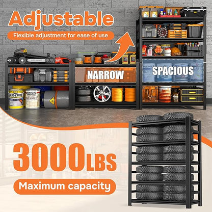 Adjustable Storage Shelves for Garage, Heavy Duty Metal Shelving Unit, 5-Tier Steel Shelves, Garage Storage Rack, Industrial Shelf Organizer