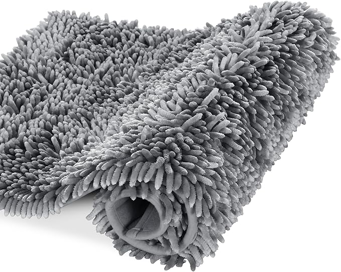 Yimobra Luxury Chenille Bathroom Rug Mat, Extra Soft and Absorbent Shaggy Bath Rugs Non Slip, Machine Washble Dry, Plush Floor Carpet for Tub, Shower, and Bath Room, 36x24 Inch, Silver