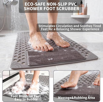 Bath Tub Shower Mat with Soft Shower Foot Scrubber Mat for Massage,Non Slip Bathtub Mat with Strong Suction Cups, Silicone Shower Foot Scrubber Mat (Gray, 31.5" X 19.7"(Rectangular))