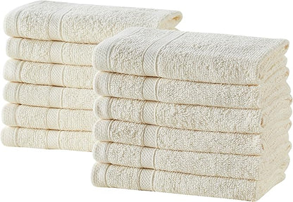 CLOROX Bleach Friendly, Quick Dry, 100% Cotton Washcloths (12" x 12"), Highly Absorbent Soft Lightweight, Ideal for Everyday Use, Easy to Wash (12 Pack, Ivory)
