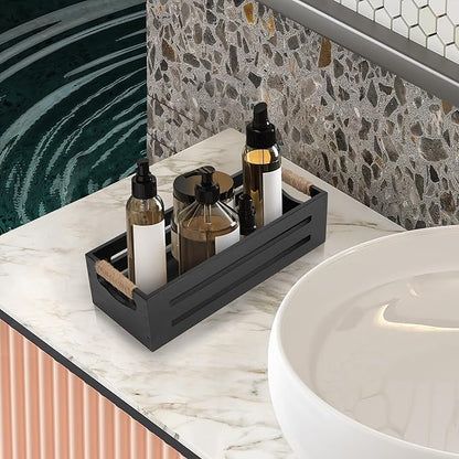 LotFancy Bathroom Decor Box, 2 Pack Toilet Tank Topper Basket, Wooden Bathroom Basket, Back of Toilet Storage Basket, Black Farmhouse Toilet Paper Holder