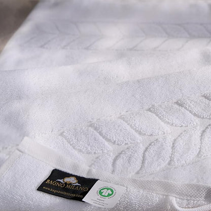 BAGNO MILANO Organic Turkish Cotton Bath Towels, Luxury Jacquard Collection, Certified Organic Highly Absorbent, Soft-Plush Towel Set (White, Bathsheet)