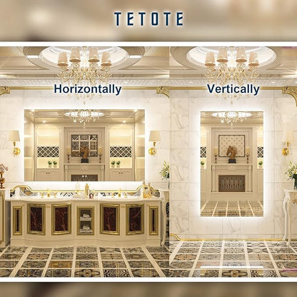 TETOTE 60 x 36 Inch LED Backlit Bathroom Vanity Mirror with Light,Anti-Fog,Dimmable,CRI90+,Touch Button,Water Proof,Large,Lighted Mirror,Horizontal/Vertical Wall Mounted