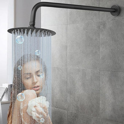 HarJue Shower Arm with Flange and Teflon Tape, Wall Mounted Shower Pipe 304 Stainless Steel Extension Arm for Fixed Shower Head & Handheld (24 Inch, Matte Black)