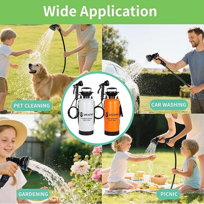 2.1 Gallon/8L Portable Shower, 10 Spray Modes, No Power Needed, Insulated Sleeve Keeps Water Warm, Multi-Use Sprayer for Camping, Beach & Surfing, Fishing, Hiking, Road Trips, Orange