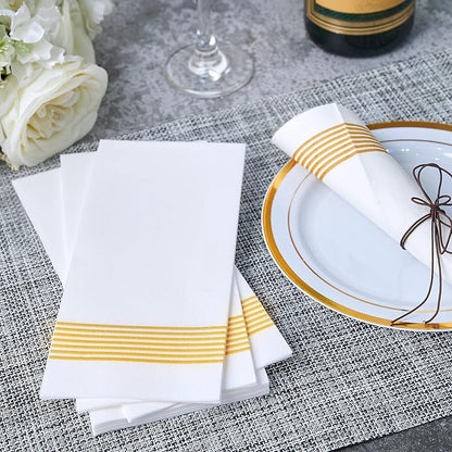 LITOPAK 300 Pack Disposable Guest Towels, Disposable Hand Towels for Bathroom, Paper Dinner Napkins for the Kitchen, Soft, Party Napkins, and Wedding Napkins(Gold)