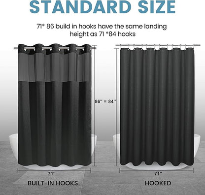 Black Long Shower Curtain with Liner - 230GSM Waffle Textured Heavy Duty Shower Curtains for Bathroom,71W x 86H