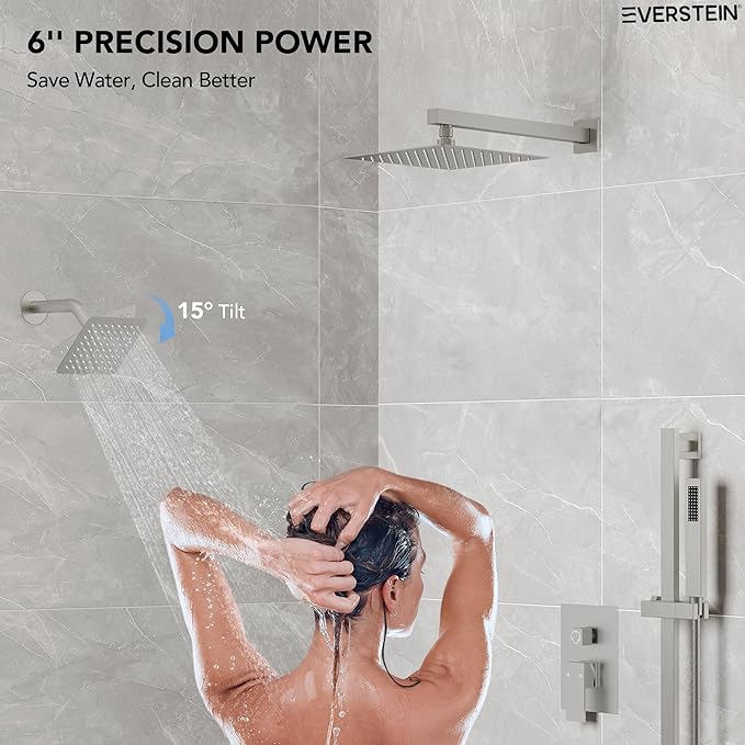 10" High-Pressure Rainfall Shower Faucet with Handheld Spray, Wall Mount Dual Shower Head System with Slide Bar (Brushed Nickel)