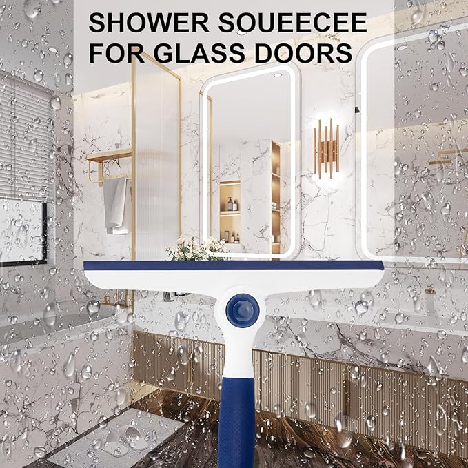 9.5" Foldable Window Squeegee, Handheld Squeegee with Soft Handle for Window Cleaning，Glass Doors, Car Windshields，Shower Doors，Blue