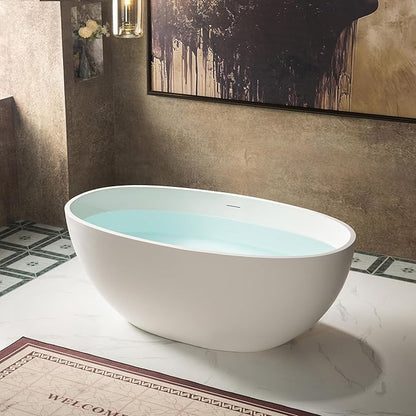 WOODBRIDGE 55 in. x 30.75 in. Stone Resin Luxury Contemporary Solid Surface Freestanding Bathtub in Matte White