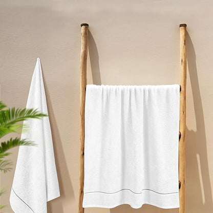 MyOwn Cotton 2 Pack Oversized Bath Towel Set 28x55 inches, Large Bath Towels, Ultra Absorbant Compact Quickdry & Lightweight Towel, Ideal for Gym Travel Camp Pool - White