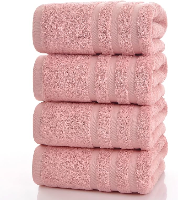 Cotton Bath Towel – Large 30x60 Inches, Soft, Thick & Absorbent Towel for Bathroom, Spa, or Home Use (Pink, 4 Pack – 30"x60")