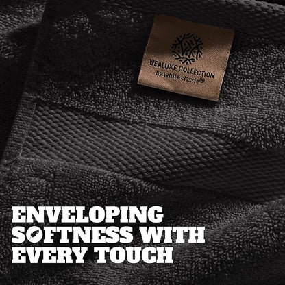 White Classic Wealuxe Black Washcloths 24 Pack - 600 GSM 100% Ring-Spun Cotton Wash Cloths for Showering, Highly Absorbent and Soft | 12x12 Inches