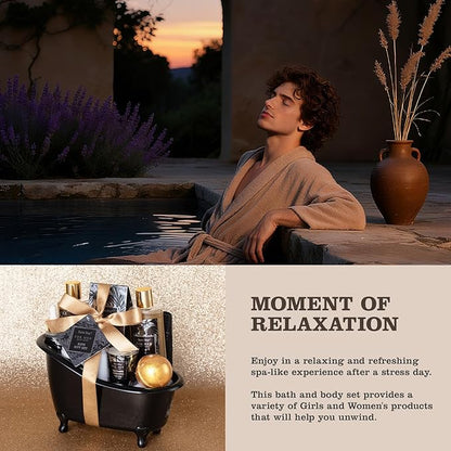 Gift for Dad Spa Gifts for Men, Bath & Body Kit, Spa Gift Set, Man Spa Basket Set for Dad, Mens Perfume Bath and Body Gift Set, Ideal Christmas Birthday Self Skin Care Set for Man Leather Wallet