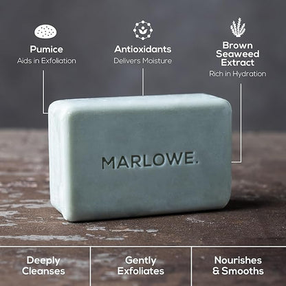MARLOWE. No. 108 Lightly Exfoliating Soap Bar, 7oz, Polishing, Moisturizing & Cleansing Bar Soap for Men, Made with Natural Ingredients