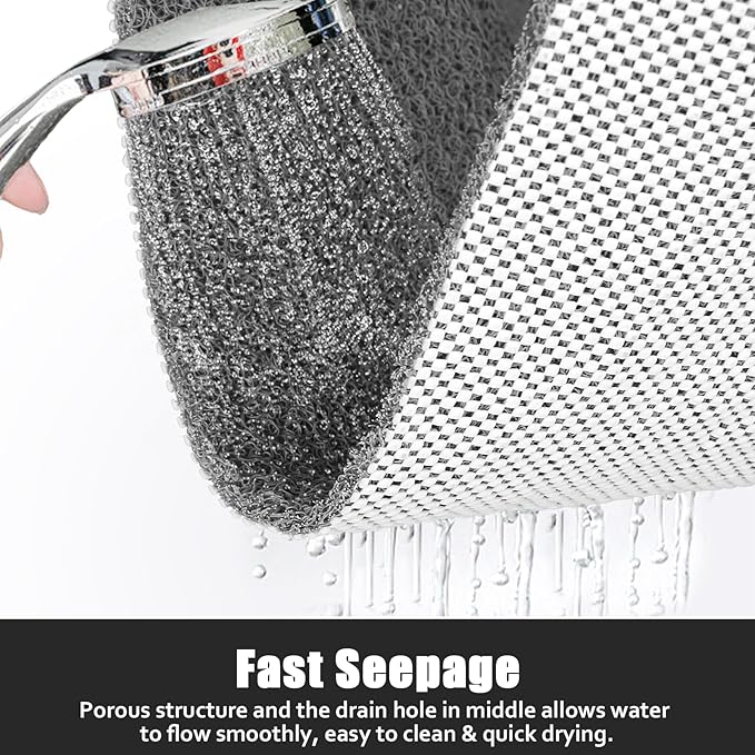 Square Shower Mat Non Slip: 27x27 Inch Extra Large Shower Floor Mat with Drain Hole in Middle - Soft PVC Loofah Bath Mat for Shower - Anti Slip Shower Stall Mat for Elderly and Kids