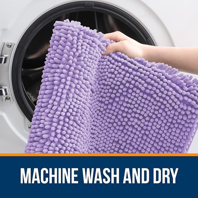OLANLY Bathroom Rugs 59x35, Extra Soft Absorbent Chenille Bath Rugs, Rubber Backing Quick Dry, Machine Washable Bath Mats for Bathroom Floor, Tub and Shower, Home Decor Accessories, Lavender