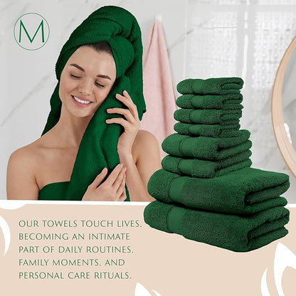 MAURA Hunter Green Bath Towel Set of 8 for Bathroom. Turkish Cotton Luxury Bath Towels. Extra Large, Thick, Plush & Soft. Hotel & Spa Quality - Dark Green