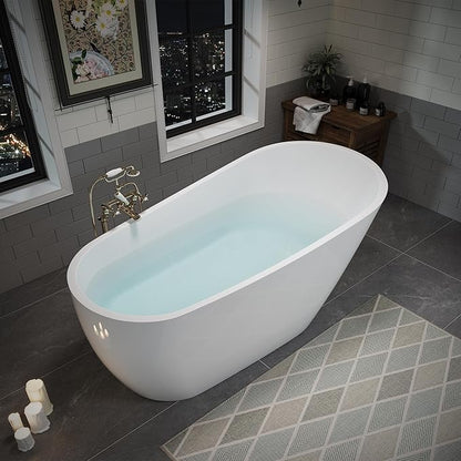 ABRUZZO 63" Acrylic Freestanding Bathtub - Deep Soaking Tub with Pop-Up Drain & Overflow, Glossy White Standalone Bathtub for Modern Bathroom, Fiberglass Reinforced Construction